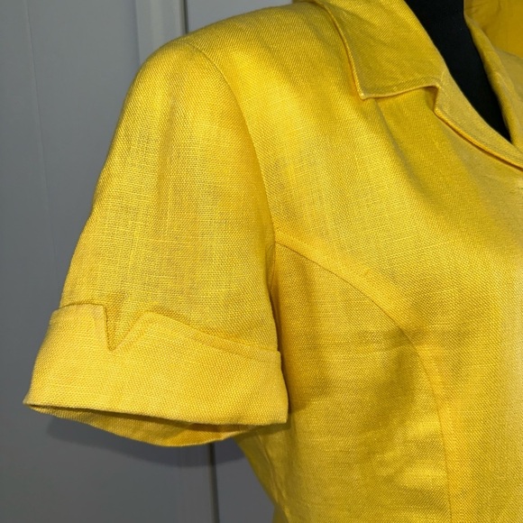 VINTAGE 100% Linen Shell - Yellow Women's Top & Pants Set - Picture 7 of 8